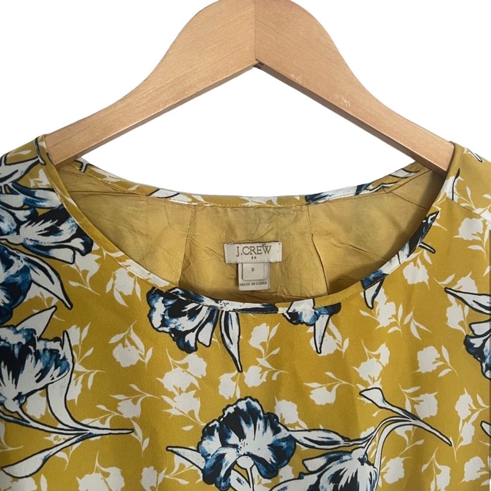 J. Crew Yellow 2017 Blue Floral Scoop Neck Dress Size 6 - Picture 3 of 5